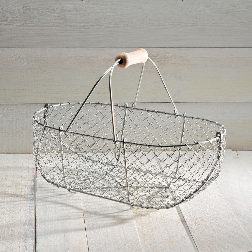 Medium Woven Galvanized Steel Basket with Beech Handles