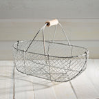 Medium Woven Galvanized Steel Basket with Beech Handles