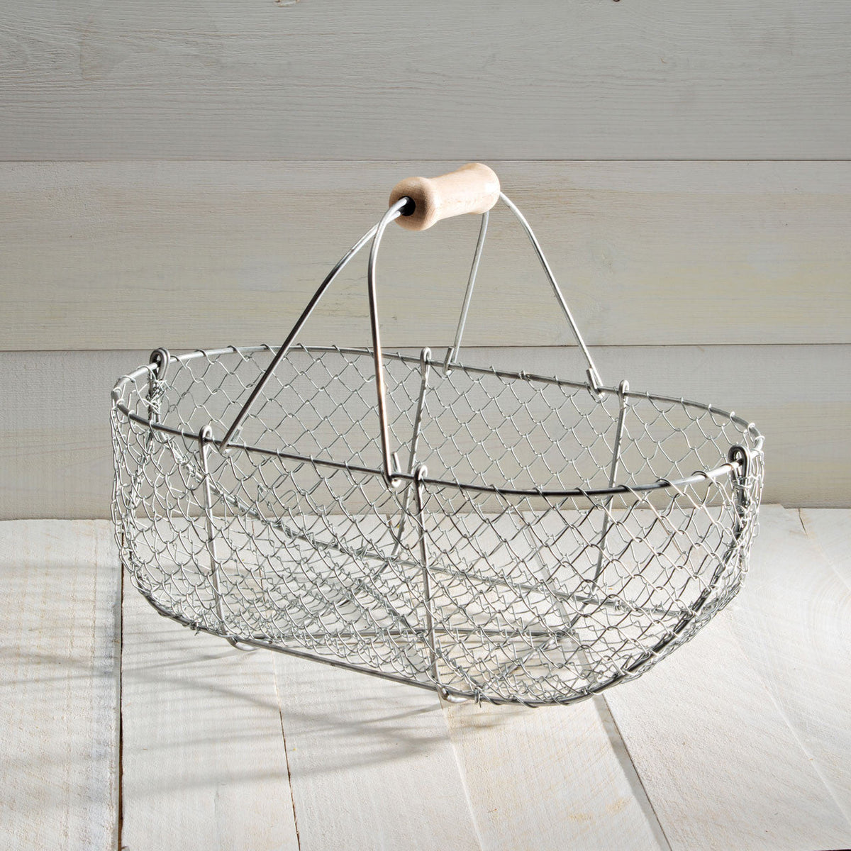 Medium Woven Galvanized Steel Basket with Beech Handles