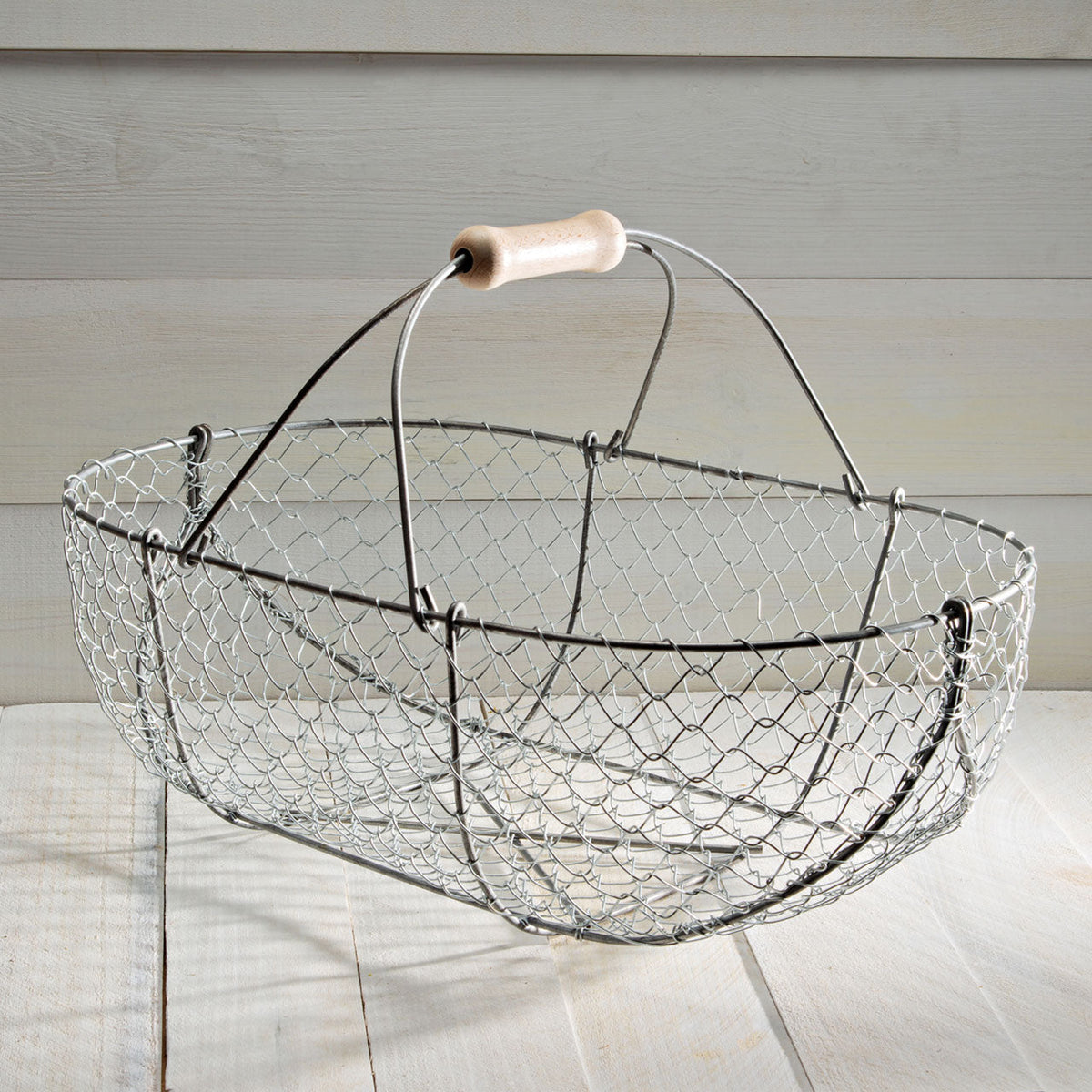 Medium Woven Galvanized Steel Basket with Beech Handles