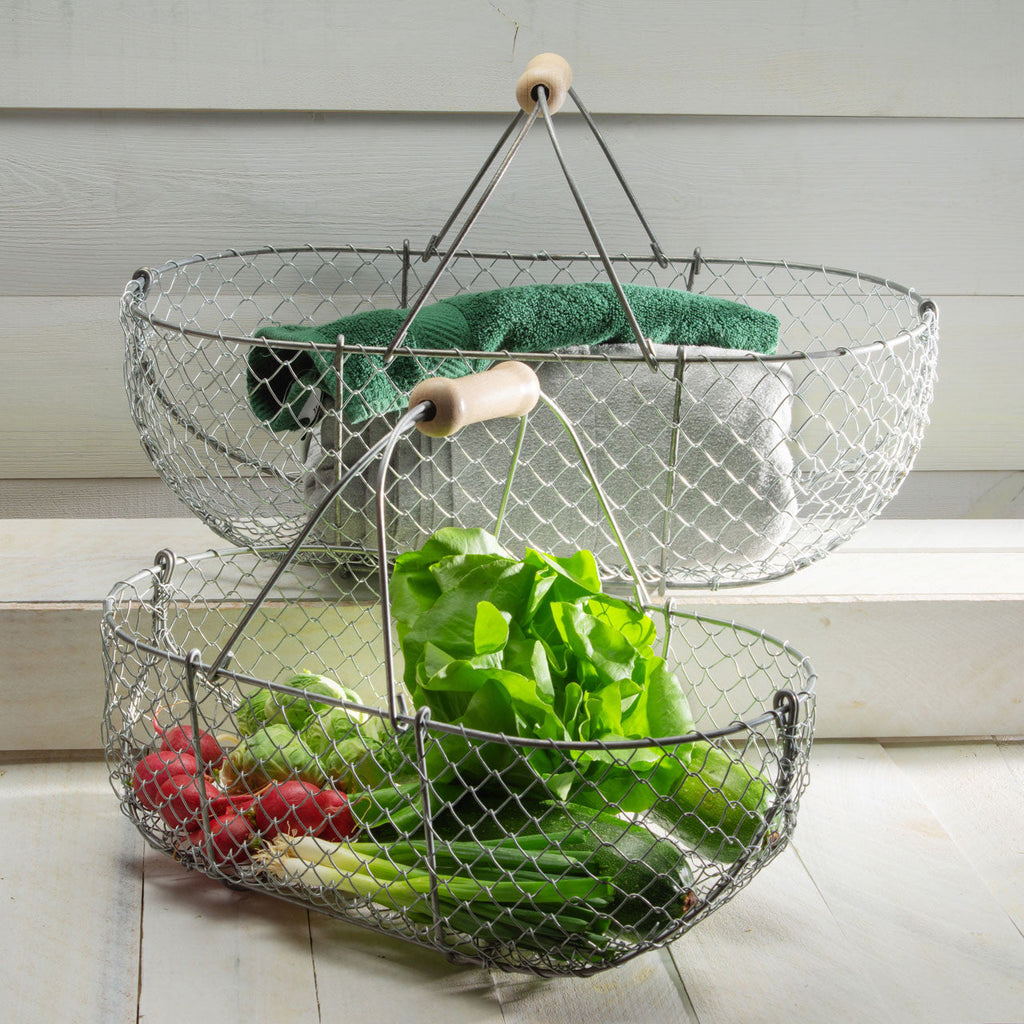 Medium Woven Galvanized Steel Basket with Beech Handles