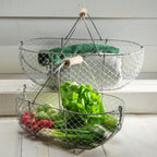 Large Woven Galvanized Steel Basket with Beech Handles
