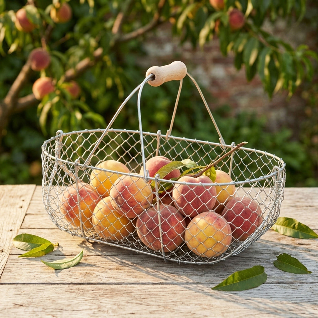 Medium Woven Galvanized Steel Basket with Beech Handles