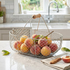 Medium Woven Galvanized Steel Basket with Beech Handles