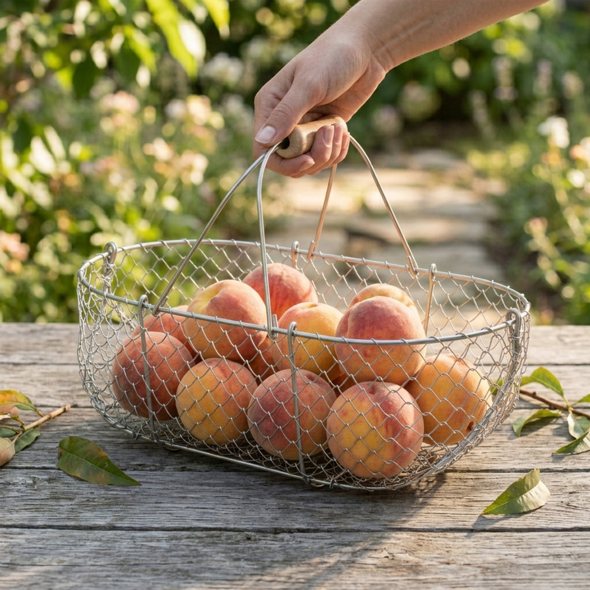 Medium Woven Galvanized Steel Basket with Beech Handles