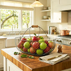 Large Woven Galvanized Steel Basket with Beech Handles