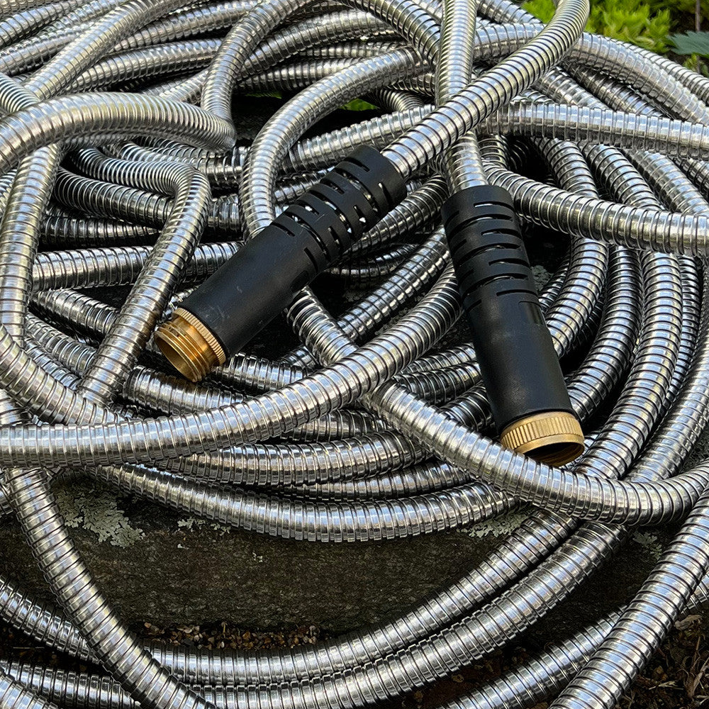 100 ft Stainless Steel Garden Hose with PVC Liner