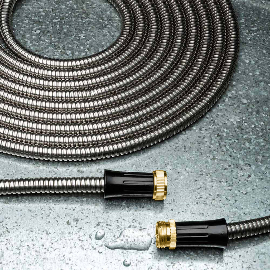 100 ft Stainless Steel Garden Hose with PVC Liner