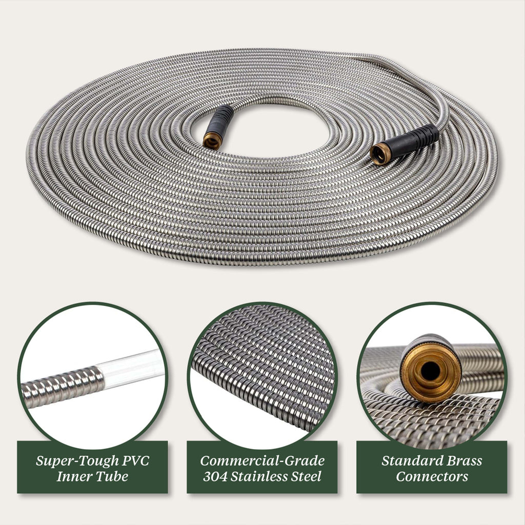 100 ft Stainless Steel Garden Hose with PVC Liner
