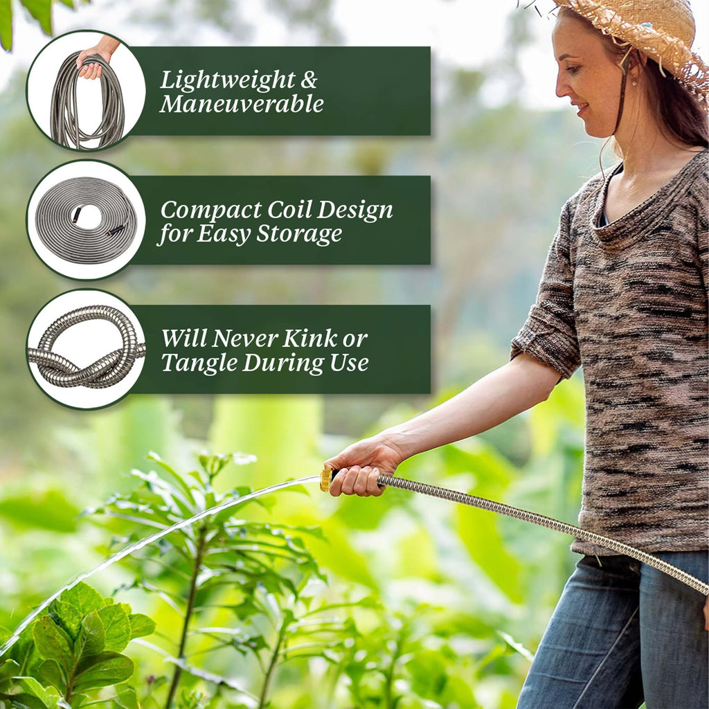 100 ft Stainless Steel Garden Hose with PVC Liner