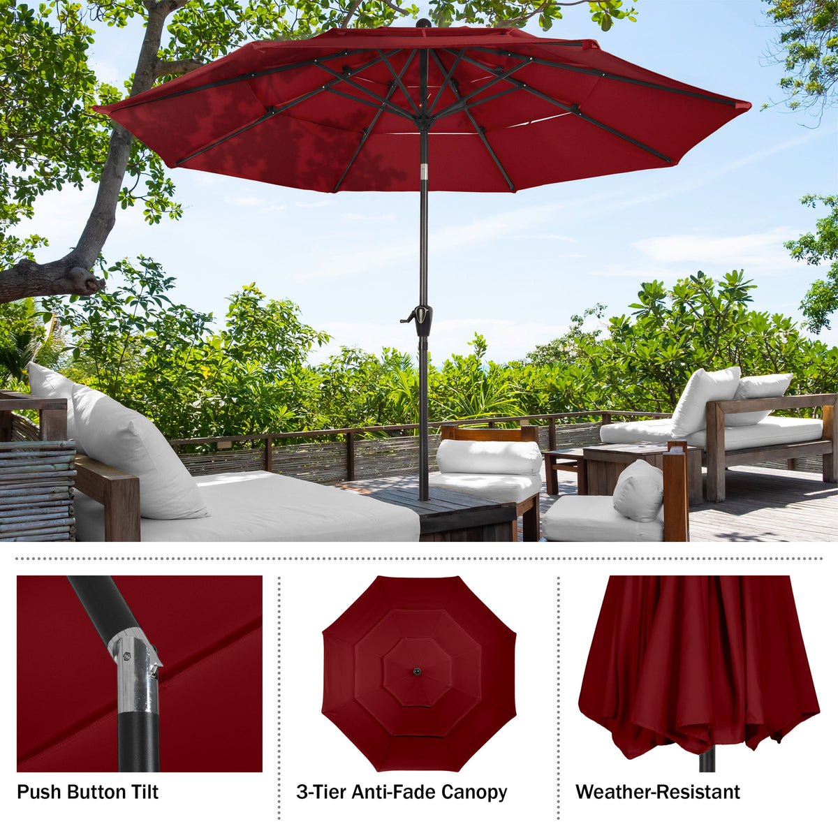 Triple Layer Patio Umbrella - Red