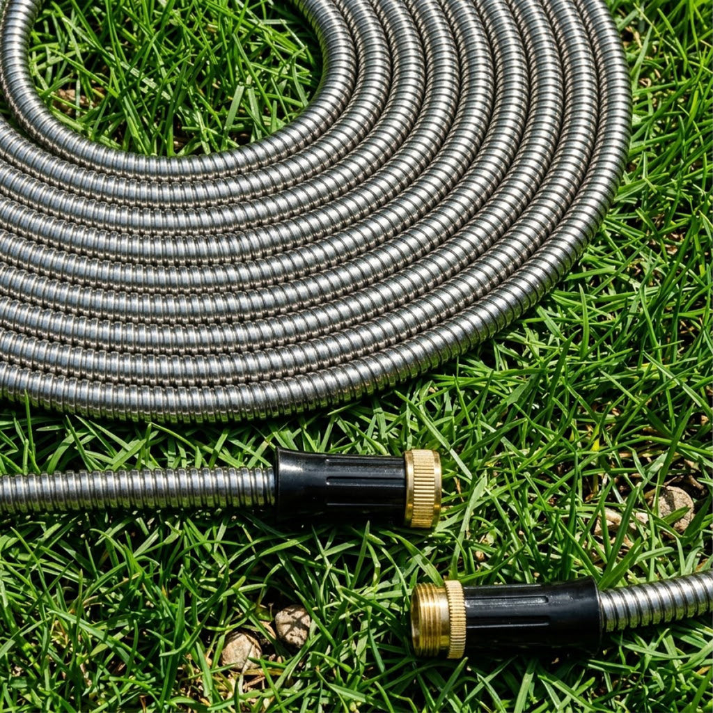 100 ft Stainless Steel Garden Hose with PVC Liner